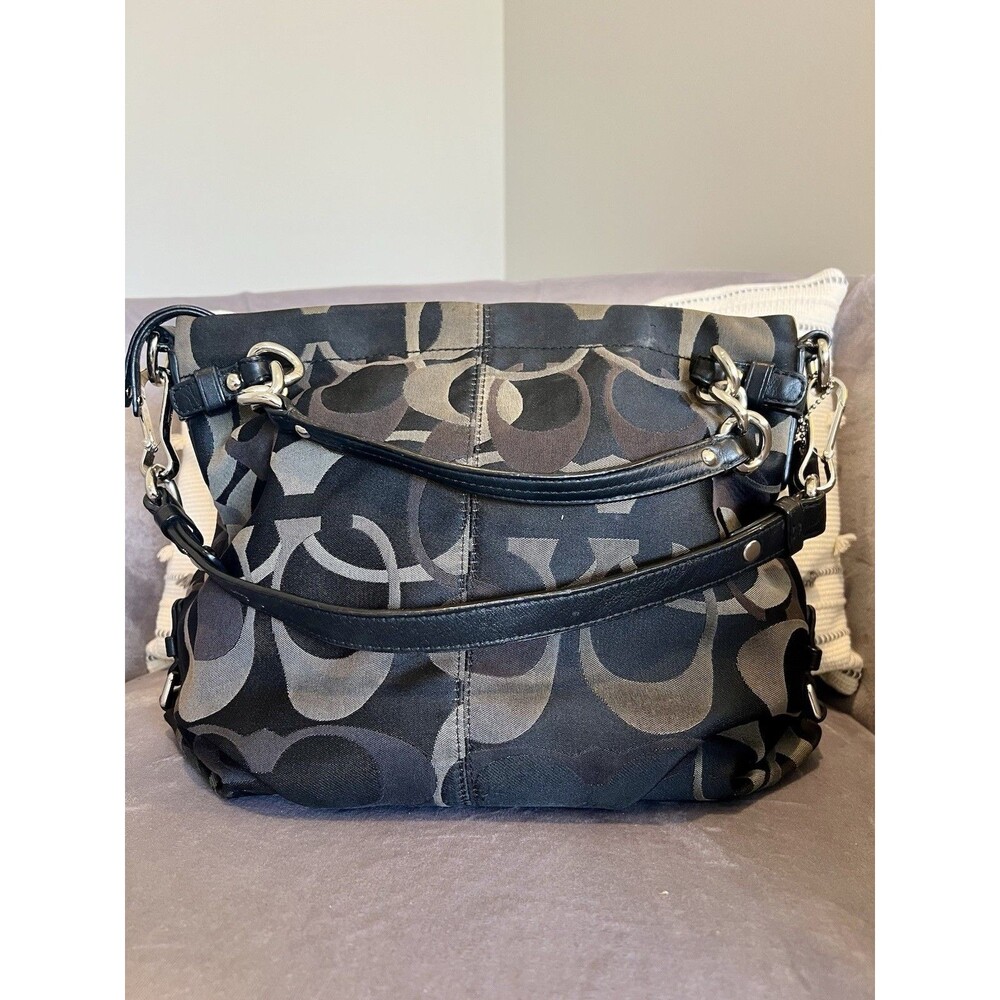 Coach Brooke Signature C Hobo Satchel Black silver Grey Camo